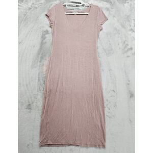 See You Monday Dress Womens L Dusty Pink Cap Sleeve V-Neck‎ Sheath Midi Stretch